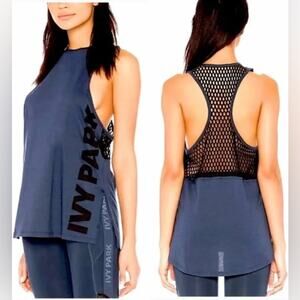 NEW Ivy Park Mesh Tank Top Womens Small Blue Black Racer back Active Wear Shirt